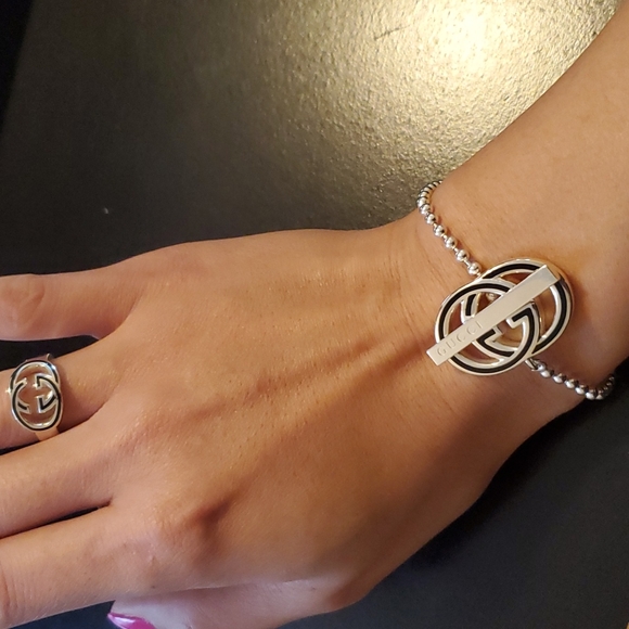 Gucci Interlocking GG Black/Silver 925 Women's Toggle Bracelet - EUC - Picture 7 of 11
